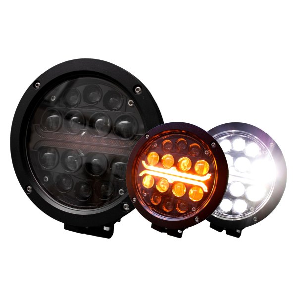 Race Sport 5x7 BLACKED OUT Series Sealed beam LED headlight conversion Kit with white DRL HALO and Amber Turn Signal HALO RS57WAB