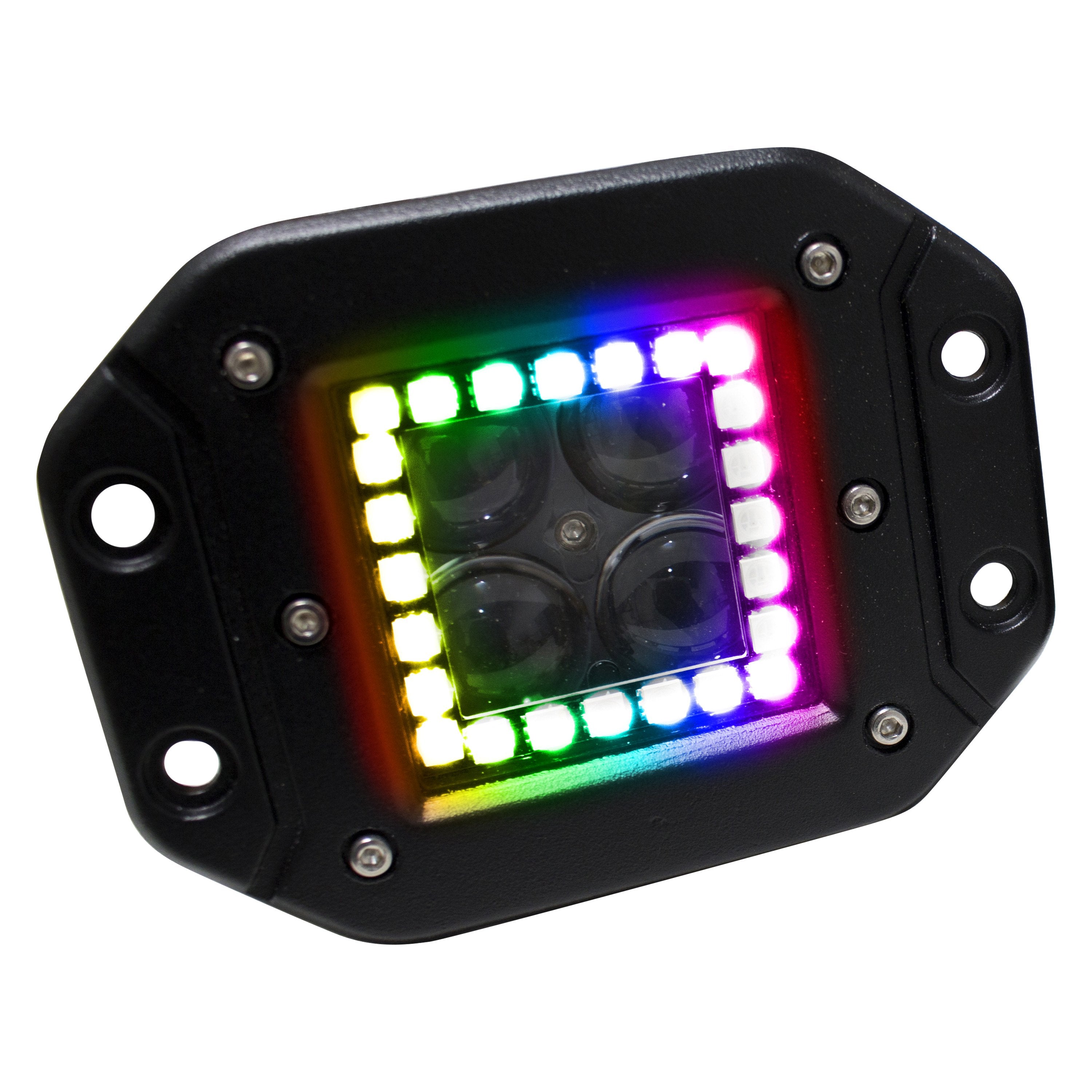 Race Sport 3x3 Color Adapt 3x3 HALO Flush Mount Light Kit with RGB Multi Color Functions Kit Comes with 2 flush mounts remote Switch and wire harness RSRGB12B