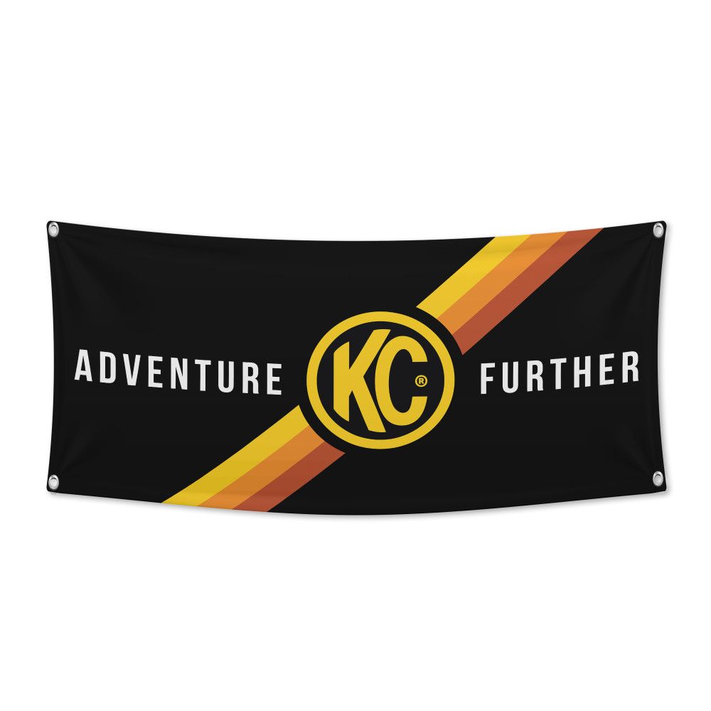 KC HiLites 36"x72" KC Banner Adventure Further Outdoor Black / Yellow KC Logo 99021