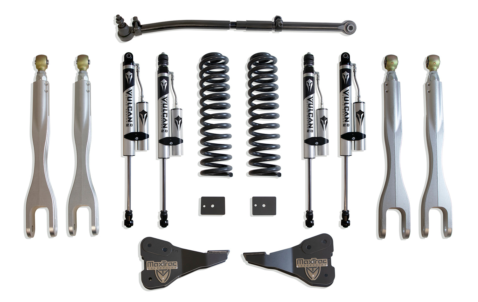 MaxTrac Suspension 2017-2022 Ford F-250 2017-2023 Ford F-350 4WD 2.5" Lift Kit With 4-Links Vulcan Reservoir Shocks K943325VRL