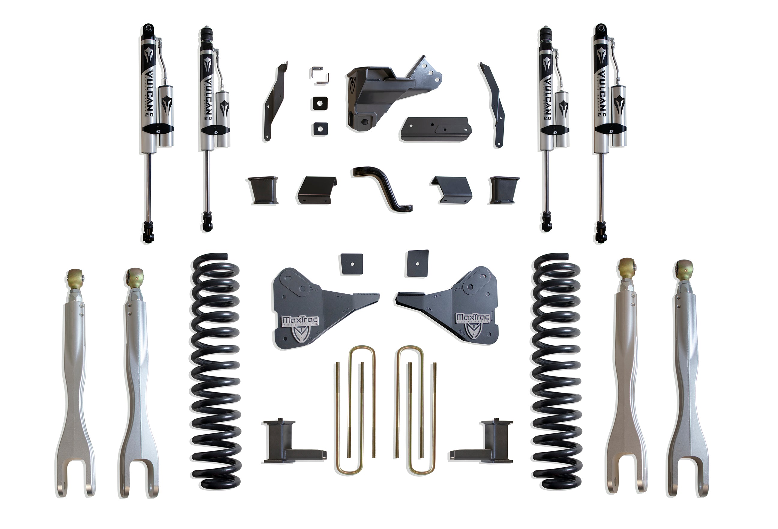 MaxTrac Suspension 2023-2023 Ford F-250 F-350 4WD 8" Lift Kit With 4-Links Vulcan Series Reservoir Shocks K944385VRL