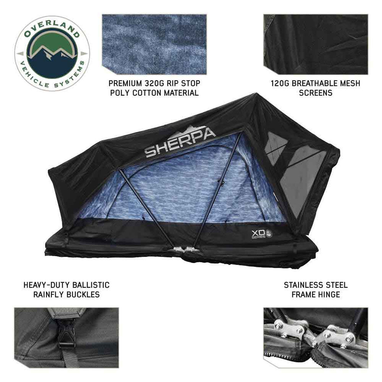 OVS XD Sherpa Hybrid Soft Shell Roof Top Tent Blue Body & Black Rainfly 18209902