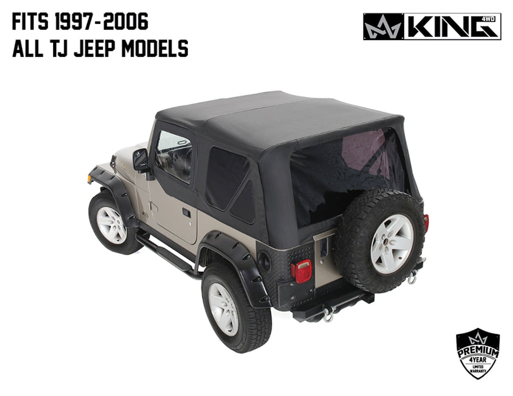 OVS 1997-2006 Jeep Wrangler TJ King 4WD Premium Black Diamond Soft Top With Clear Glass 14010135T