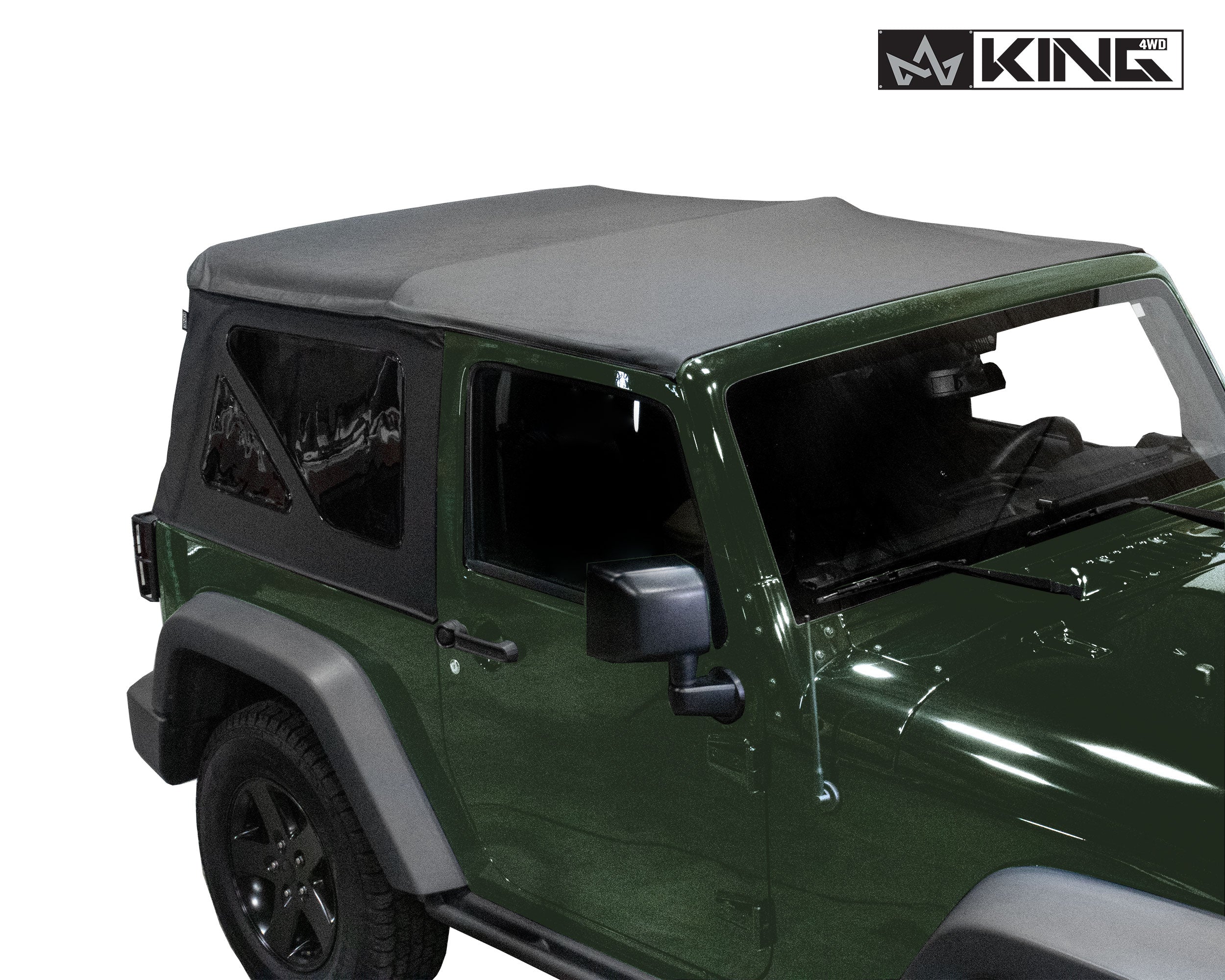 OVS 2007-2009 Jeep Wrangler JK 2 Door King 4WD Premium Replacement Soft Top Black Diamond With Tinted Windows 14010335