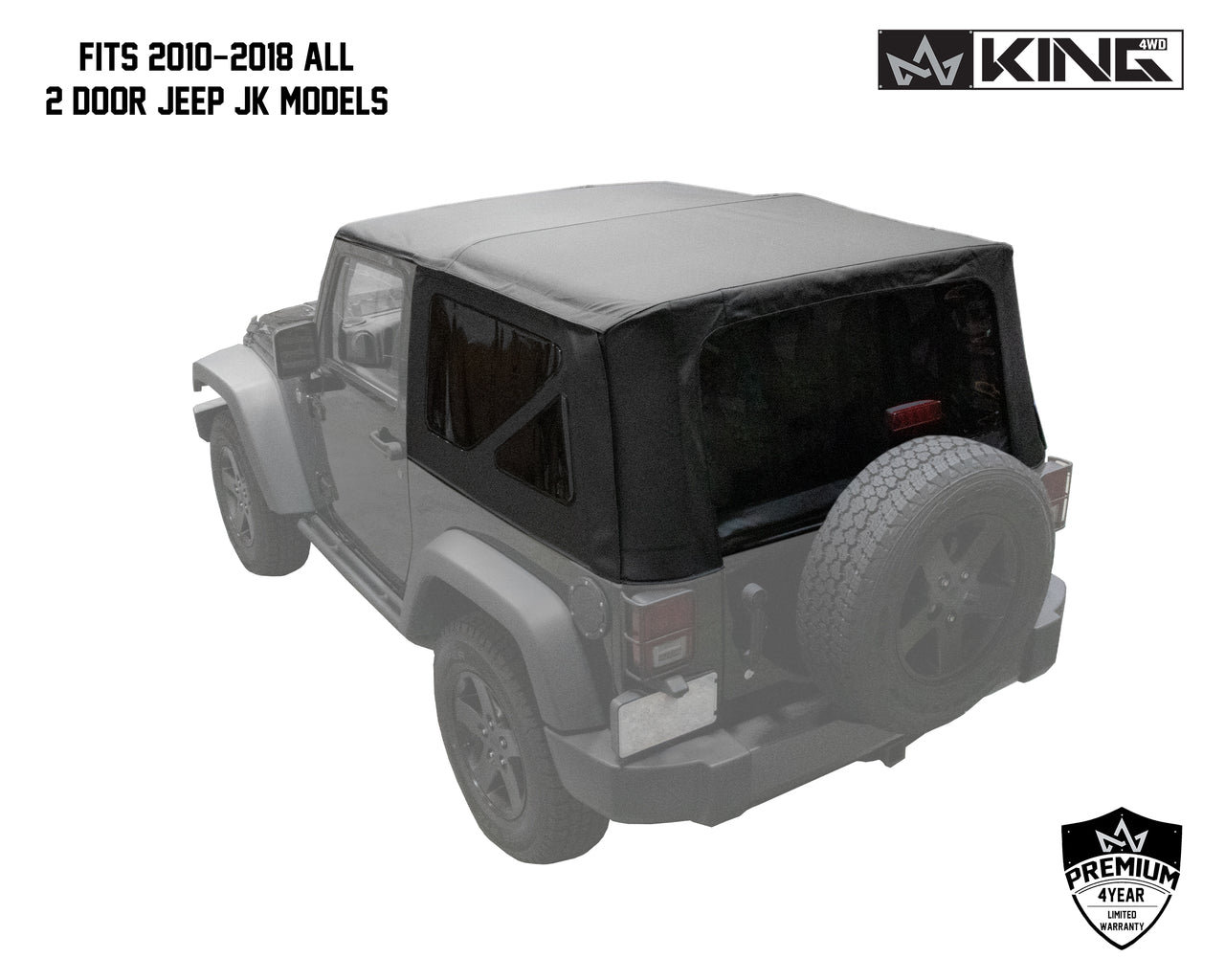 OVS 2010-2018 Jeep Wrangler JK 2 Door King 4WD Premium Replacement Soft Top Black Diamond With Tinted Windows 14010535