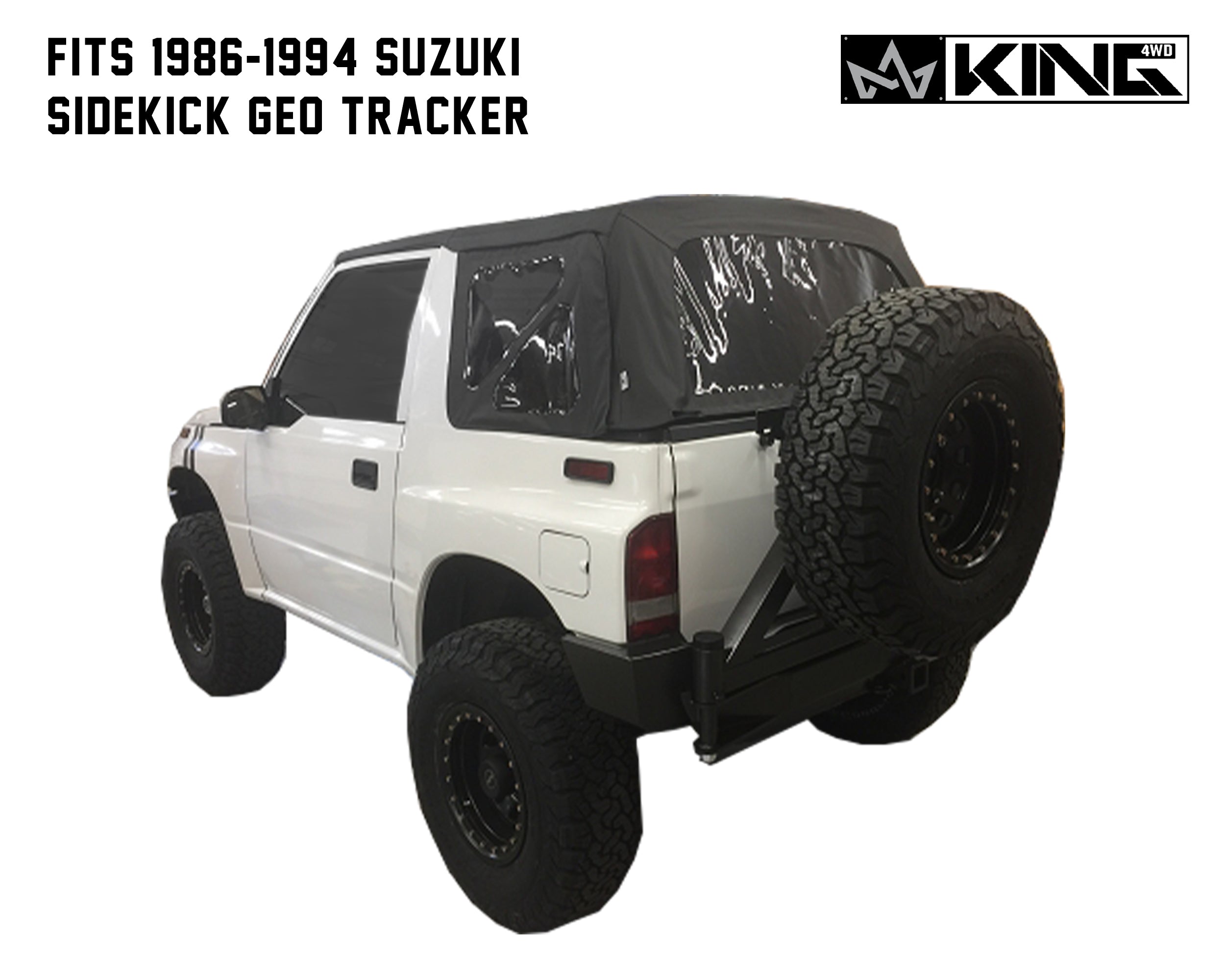 OVS 1986-1994 Suzuki Sidekick GEO Tracker King 4WD Premium Replacement Soft Top Black Diamond With Tinted Windows 14011135