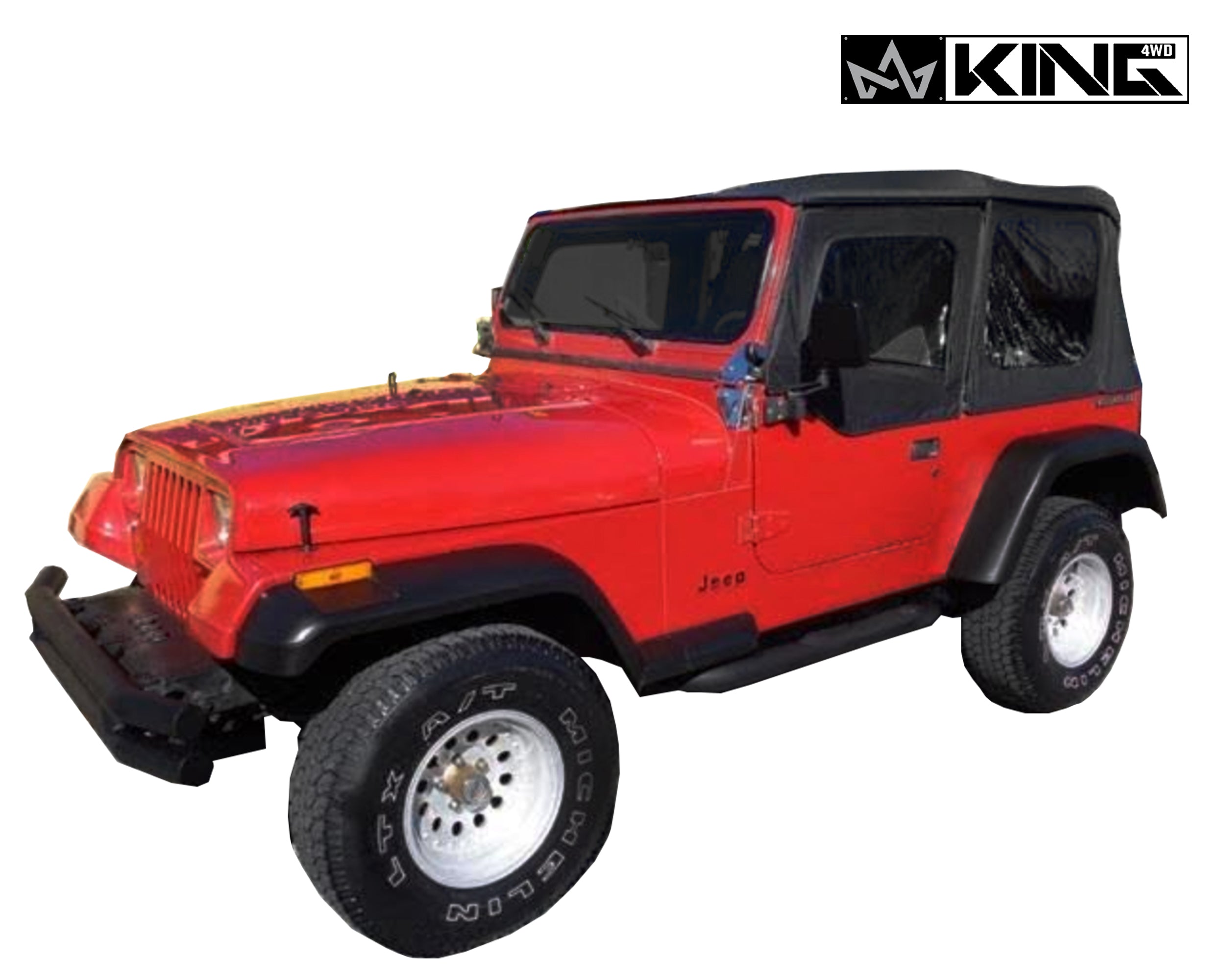 OVS 1987-1995 Jeep Wrangler YJ King 4WD Premium Replacement Soft Top Black Diamond With Tinted Windows 14011235