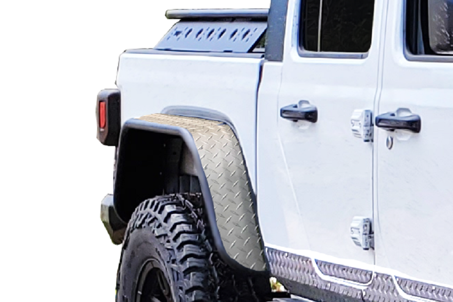 Warrior 2020-2022 Jeep Gladiator JT Rear Tube Fender Flares Pair Aluminum Diamond Plate Finish WA-7333