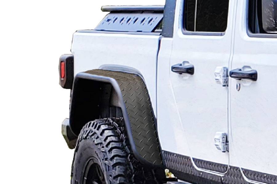 Warrior 2020-2022 Jeep Gladiator JT Rear Tube Fender Flares Pair Black Aluminum Diamond Plate Finish 7333PC