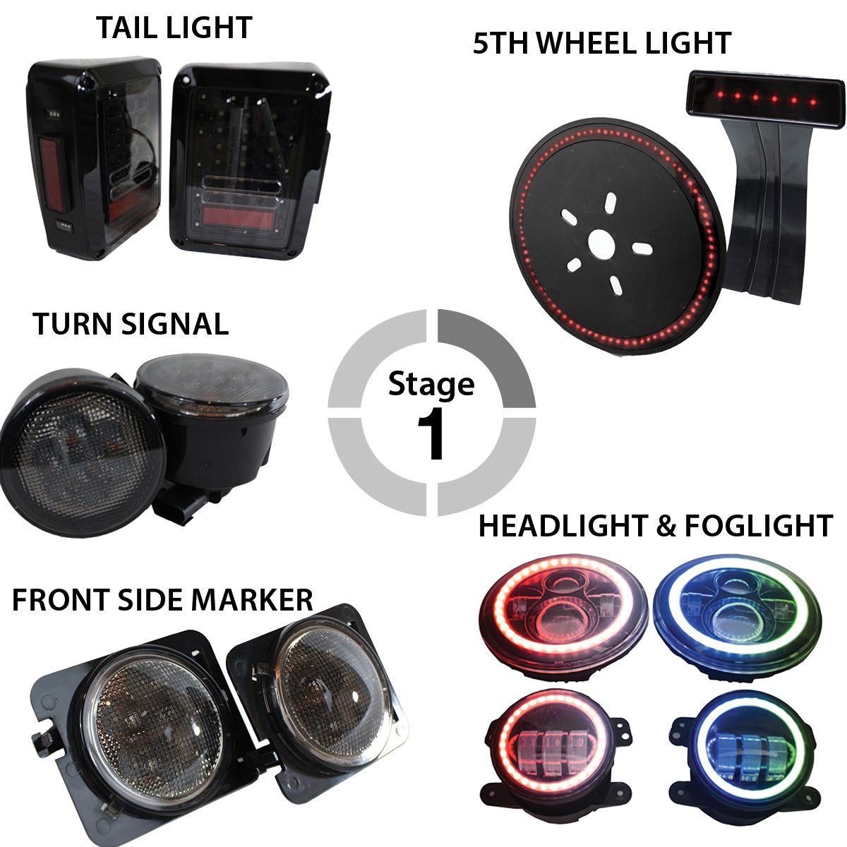 Race Sport 2007-2017 Jeep Wrangler JK Stage1 Road Runner External LED Lighting Combo Package JJKS1K