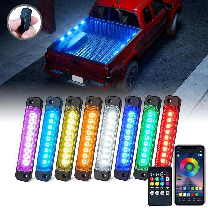 Race Sport Super Bright 8 POD RGB Multi-Color Bed Rail Kit or Interior and Exterior LED Light System with Bluetooth App Control RSCS8PRGB