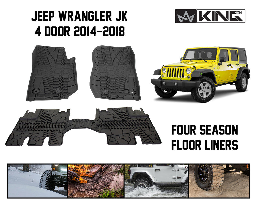 OVS 2014-2018 Jeep Wrangler JK Unlimited 4 Door King 4WD Premium Four-Season Floor Liners Front and Rear Passenger Area 28010501