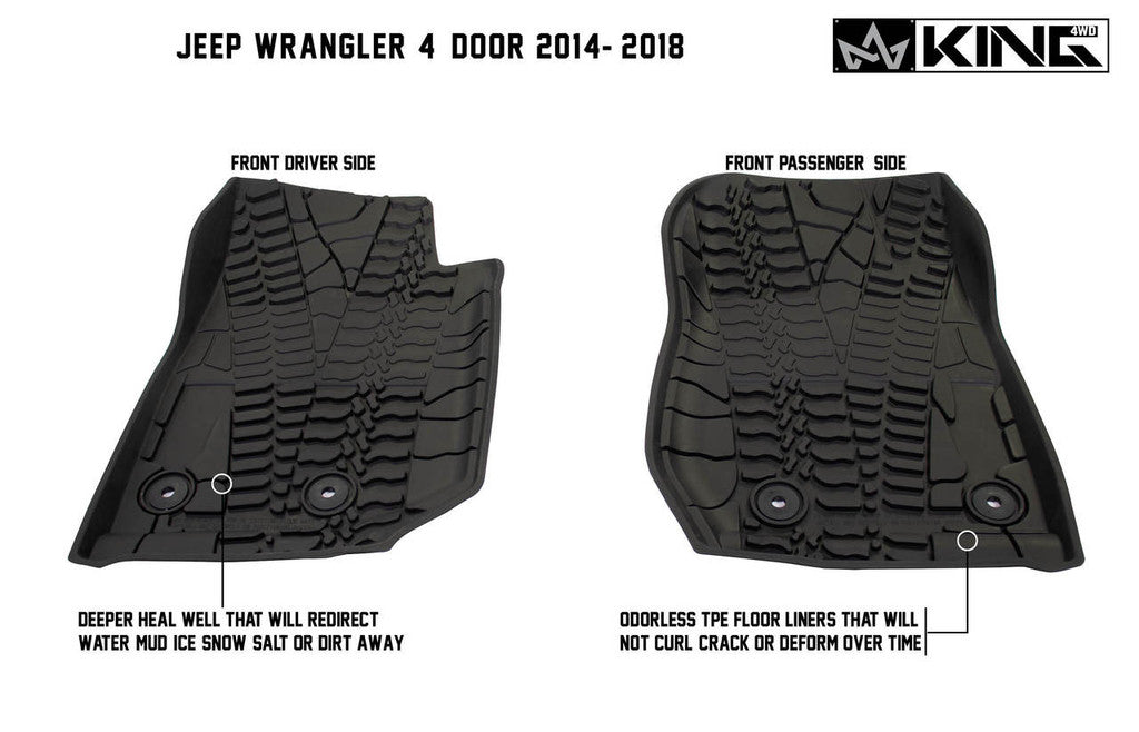 OVS 2014-2018 Jeep Wrangler JK Unlimited 4 Door King 4WD Premium Four-Season Floor Liners Front and Rear Passenger Area 28010501