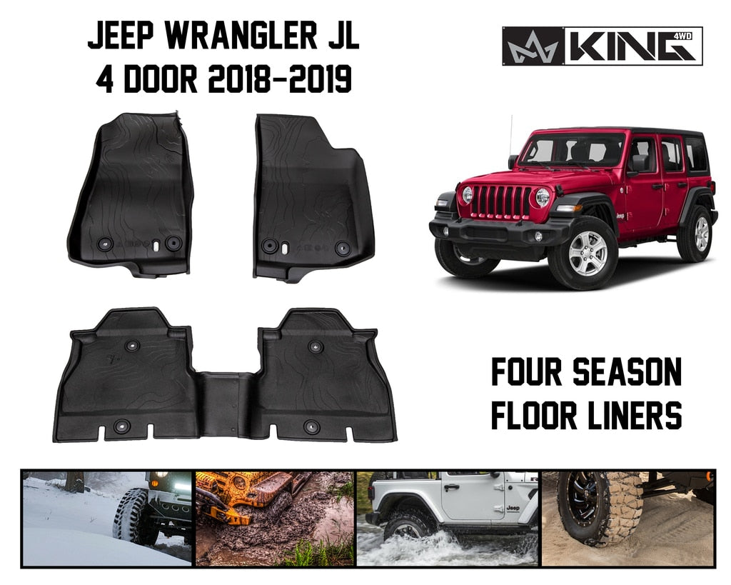 OVS 2018-2022 Jeep Wrangler JL JK Unlimited 4 Door King 4WD Premium Four-Season Floor Liners Front and Rear Passenger Area 28010701