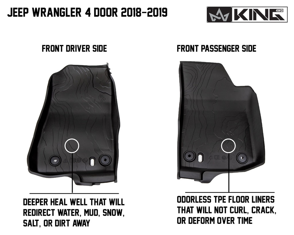 OVS 2018-2022 Jeep Wrangler JL JK Unlimited 4 Door King 4WD Premium Four-Season Floor Liners Front and Rear Passenger Area 28010701