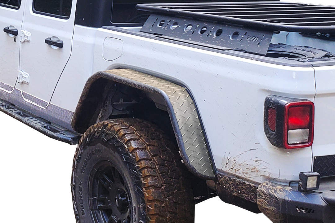 Warrior 2020-2022 Jeep Gladiator JT Rear Tube Fender Flares Pair Aluminum Diamond Plate Finish WA-7333