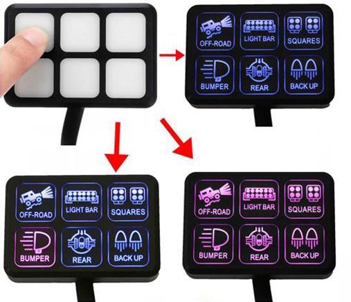 Race Sport Lighting 6-Gang Auxiliary Switch Panel with Multi-Choice button pad label kit RS6GASP