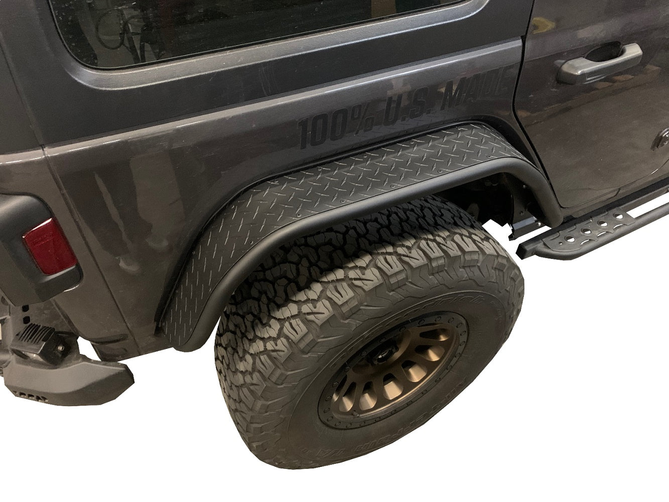 Warrior 2018-2021 Jeep Wrangler JL JLU Rear Tube Fender Flares Aluminum Diamond Plate Black 6313PC