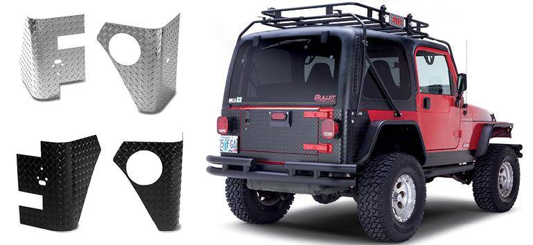 Warrior Jeep 1997-2006 TJ Wrangler Rubicon Unlimited  Rear Corners Black powder Coat Aluminum Diamond Plate 916APC