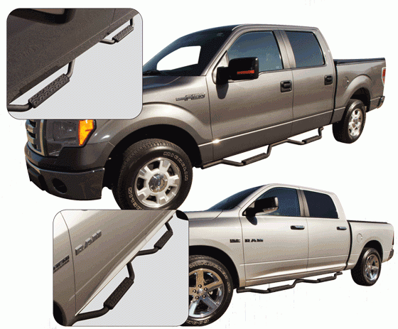 Rampage 2009-2015 Dodge Ram 1500 Crew Cab Side Bar Drop Step Slimline Bar Black Textured 26317