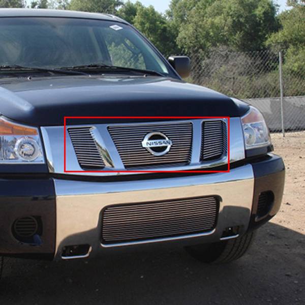 T-Rex 2008-2014 Nissan Titan Billet Grille Overlay Bolt On With Logo Opening 3 Pc Polished 21783