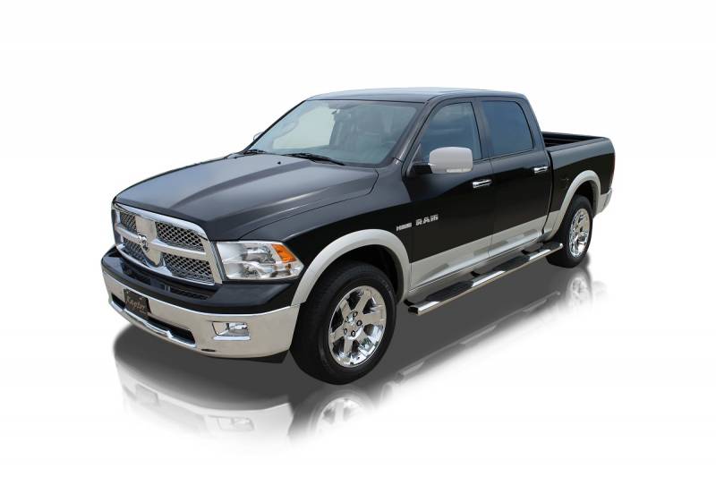 Raptor Series 2009-2018 Dodge Ram 1500 Crew Cab Including EcoDiesel 5.7ft Bed  Rocker Panel Mount  Polished Stainless Steel Rocker Panel Mount 5" Oval Wheel to Wheel Step Bars 1002-0137M