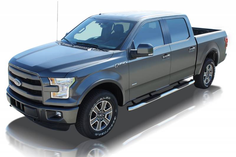 Raptor Series 2015-2021 Ford F150 Crew Cab 2017-2021 F250 F350 Super Duty Polished Stainless Steel  Rocker Panel Mount 5" OE Style Curved Stainless Steel Oval Step Bars 1603-0359