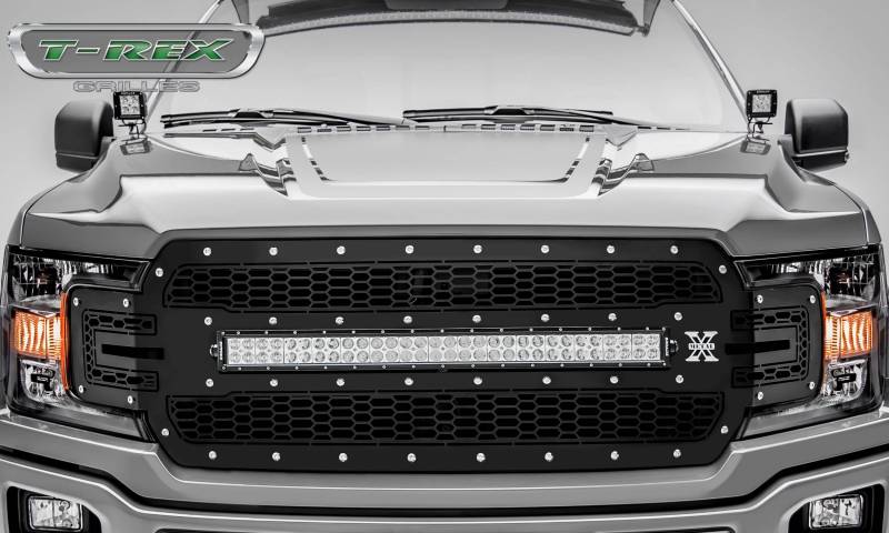 T-rex 2018-2020 Ford F-150 Laser Main Grille Replacement W/ (1) 30 Led Light Bar Laser Cut Steel Pattern 7315711