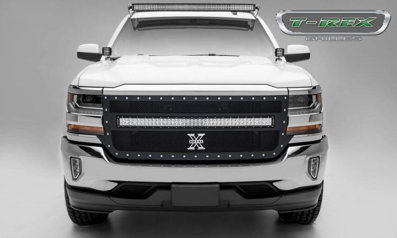 T-rex 2016-2018 Chevrolet Silverado Series (1) 40 LED Light Bar Middle Formed Mesh Main Grille Replacement Powder Coated Black 6311271