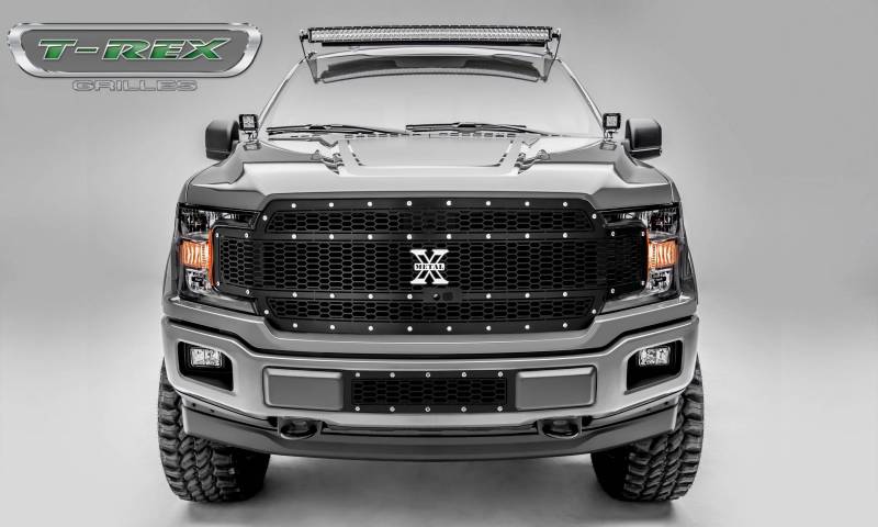 T-rex 2018-2020 Ford F-150 Laser X-metal Series Main Grille Replacement Fits Vehicles W/ Ffc Laser Cut Steel Pattern Chrome Studs With Black Powdercoat Finish 7715891