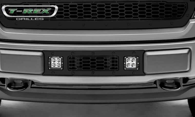 T-Rex 2018-2020 Ford F-150 Laser Stealth Bumper Grille Overlay (2) 3 Led Light Pods & Black Studs And Black Powdercoat Finish 7325711-BR