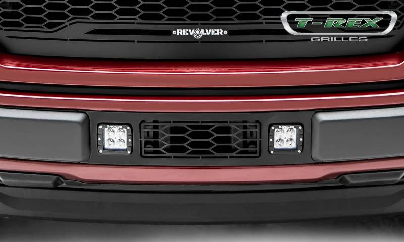 T-Rex 2018-2020 Ford F-150 Revolver Series Bumper Grille Overlay (2) 3 Led Light Pods And Black Powdercoat Finish 6525751