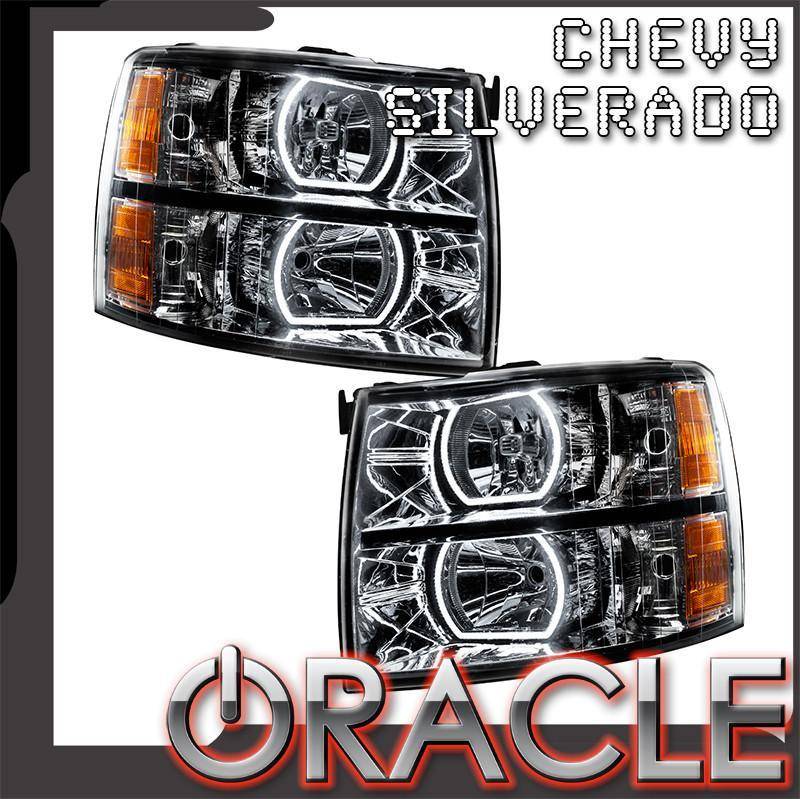 Oracle Lighting 2007-2013 Chevrolet Silverado SMD Halo Head Lights Black Square Style 8189-330