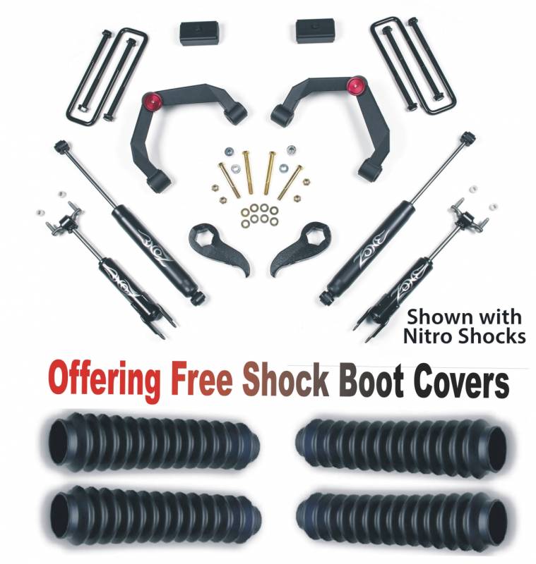 Zone OffRoad 2011-2019 Chevrolet Silverado GMC Sierra 2500HD 3500HD 3in UCA Lift without Overloads With Free Boot Protectors ZONC37N