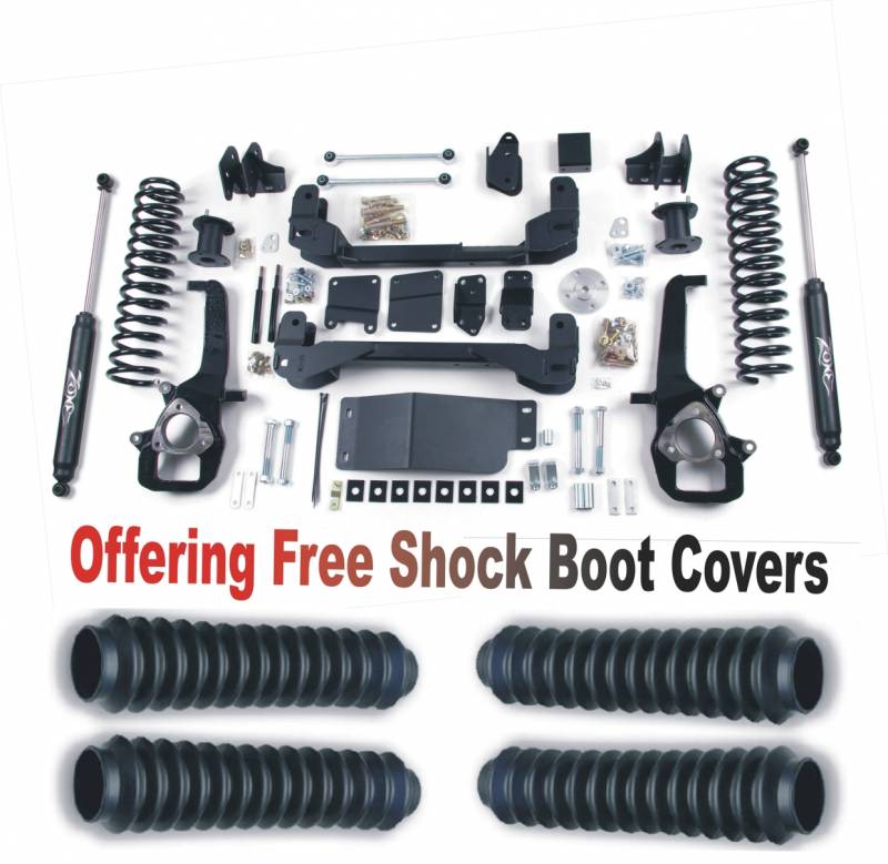 Zone OffRoad 2013 Dodge Ram 1500 4in Front 2in Rear Suspension Lift Kit With Free Shock Boot Covers ZOND42N