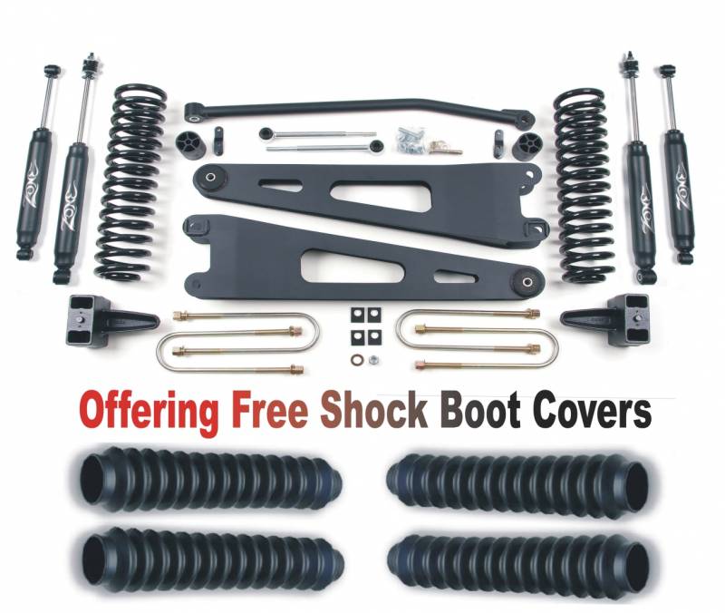 Zone OffRoad 2005-2007 Ford F250 F350 F450 F550 Super Duty Diesel 4in Radius Arm Suspension System With Free Boot Protectors ZONF21N