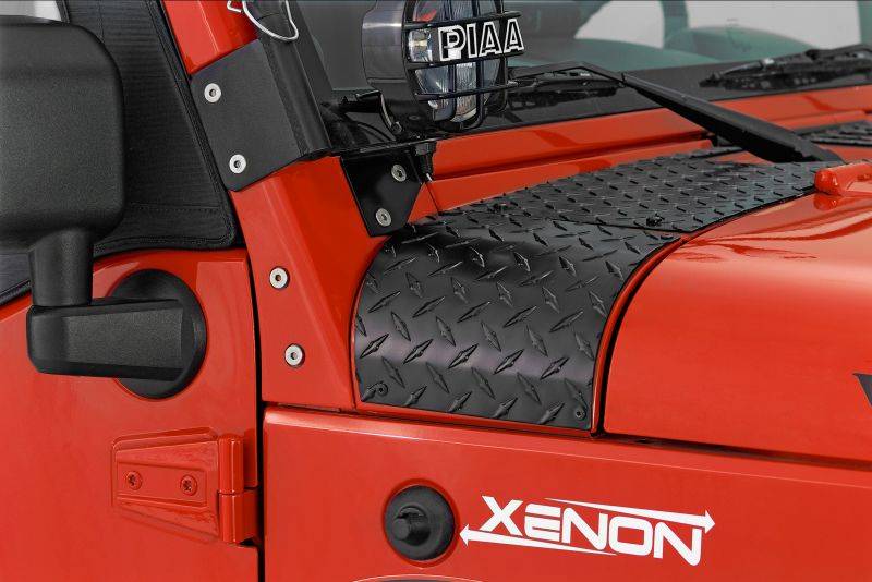 Warrior 2007-2012 Jeep JK Wrangler Rubicon Unlimited  Outer Hood Cowling Cover Black powder Coat Aluminum Diamond Plate 923PC