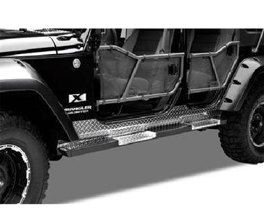 Warrior Jeep JK Wrangler Rubicon Unlimited 4dr 2007-2012 Rock Bars With Front Rear Steps Black powder coat 7410A