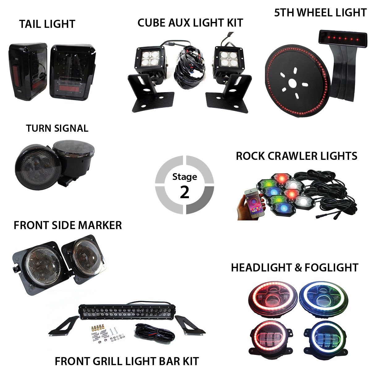 Race Sport 2007-2017 Jeep Wrangler JK Stage 2 Trail Runner LED Lighting Package JJKS2K