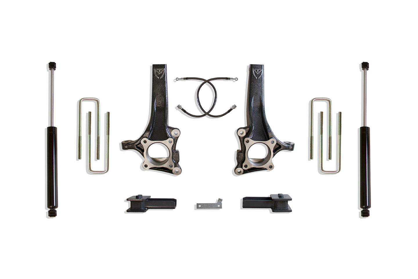 MaxTrac Suspension 2009-2014 Ford F-150 2WD 4" Lift Kit Including Spindles Extended Brake Lines Blocks U-Bolts & Max Trac Rear Shocks K883442