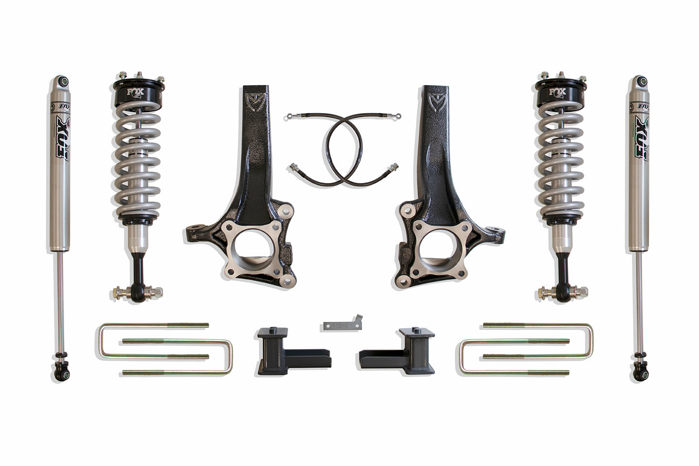 MaxTrac Suspension 6.5" Lift Kit Including Fox 2.0 Performance Series Coil Overs Spindles Extended Brake Lines Blocks U-Bolts & Rear Shocks K883464F