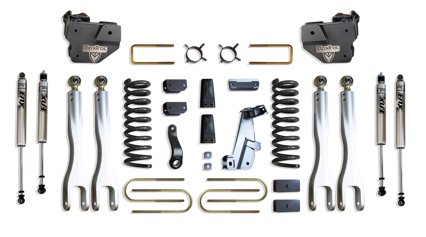 MaxTrac Suspension 8" Lift Kit Including Diesel Coils Sway Bar Brackets Bump Stops Blocks U-Bolts & Front Rear Fox 2.0 Performance Series Shocks K947385FL