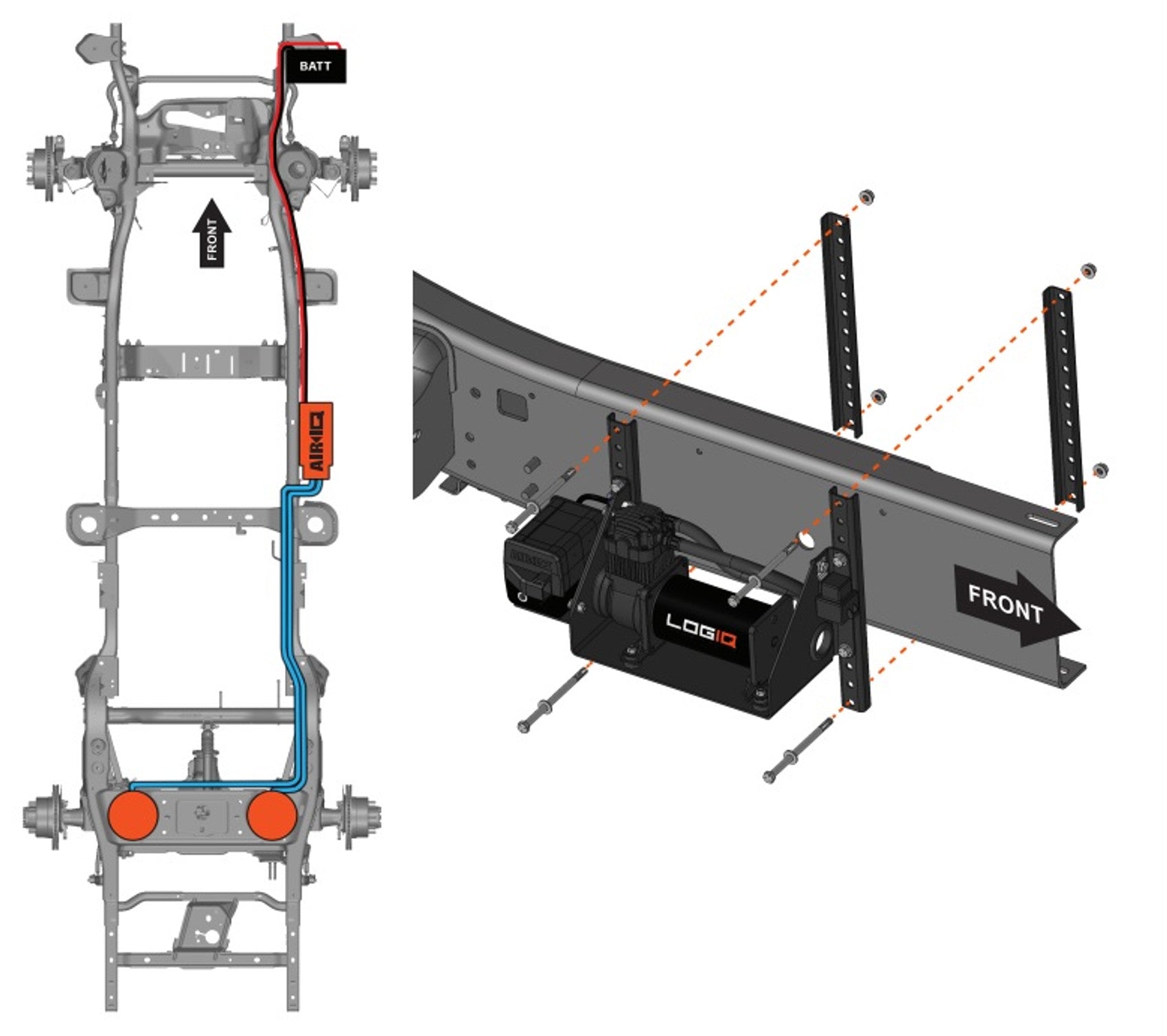 AirIQ Standard Duty Single Axis Complete On Board Management Kit Front to Rear Control 50-41100