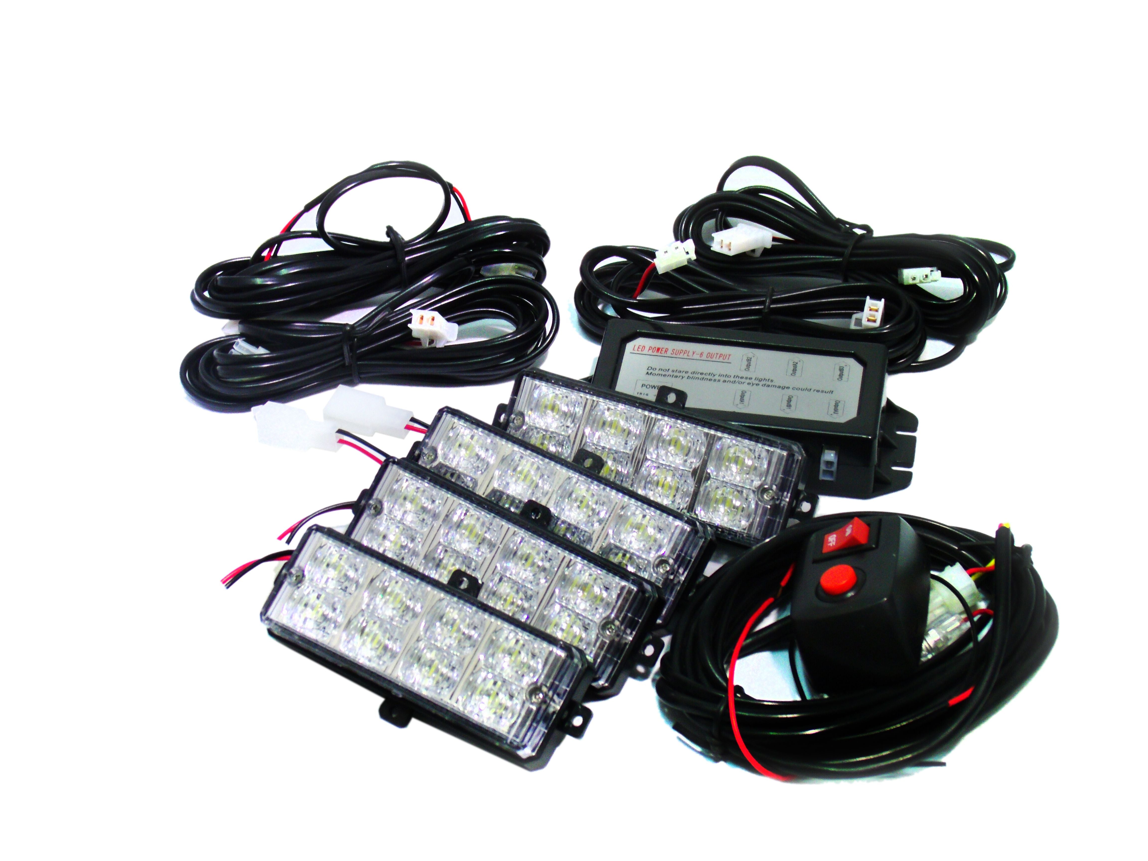 Race Sport Lighting 4 Blue and Red LED Grille Strobe Light Kit RS-281-4LED-BR