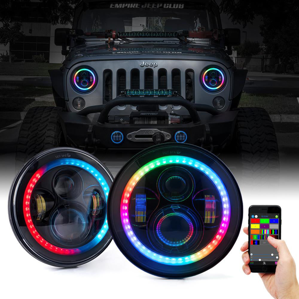 Race Sport Jeep Wrangler 7in Headlight and 4in LED Fog light ColorSMART Combo Complete RGB Multi-Color kit RS3037050-C