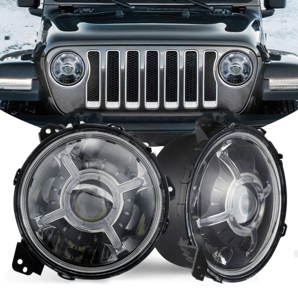 Race Sport JEEP Wrangler JL Adjustable LED Angle Beam 108-Watt 9in headlight with X-HALO DRL Functions and RGB Function RS9JLAAH-RGB