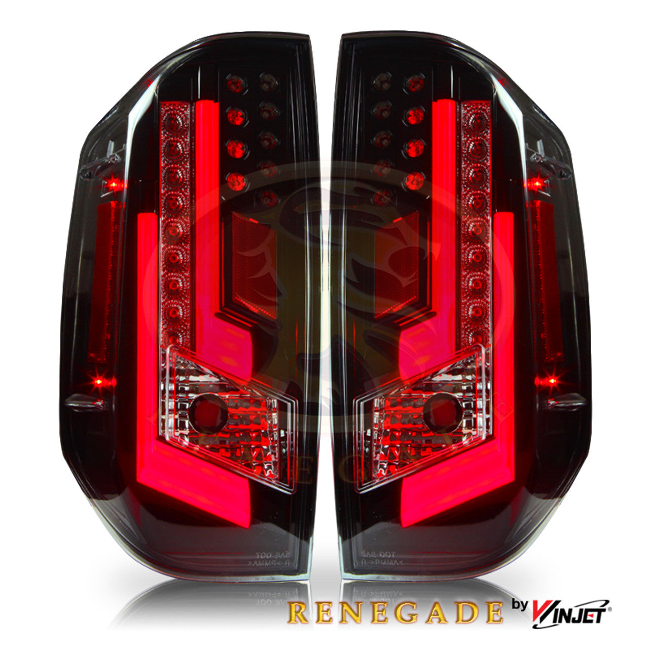 Renegade 2014-2021 Toyota Tundra LED Tail Lights Gloss Back Clear & Red Glow Bar CTRNG0377-GBC-RG