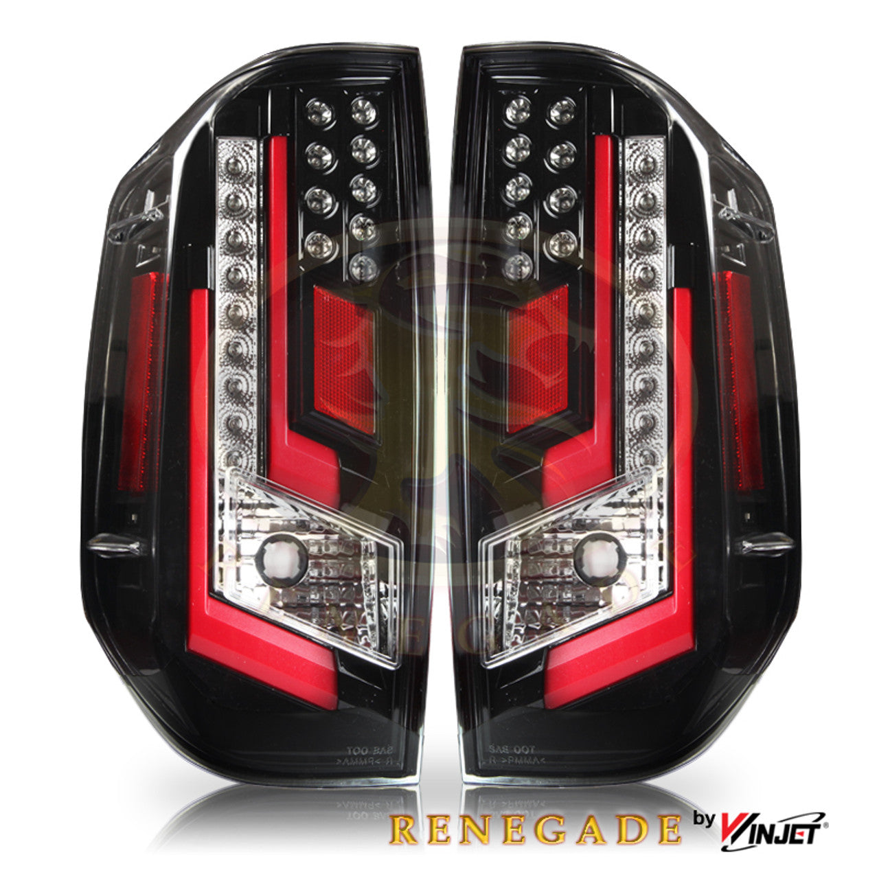 Renegade 2014-2021 Toyota Tundra LED Tail Lights Gloss Back Clear & Red Glow Bar CTRNG0377-GBC-RG