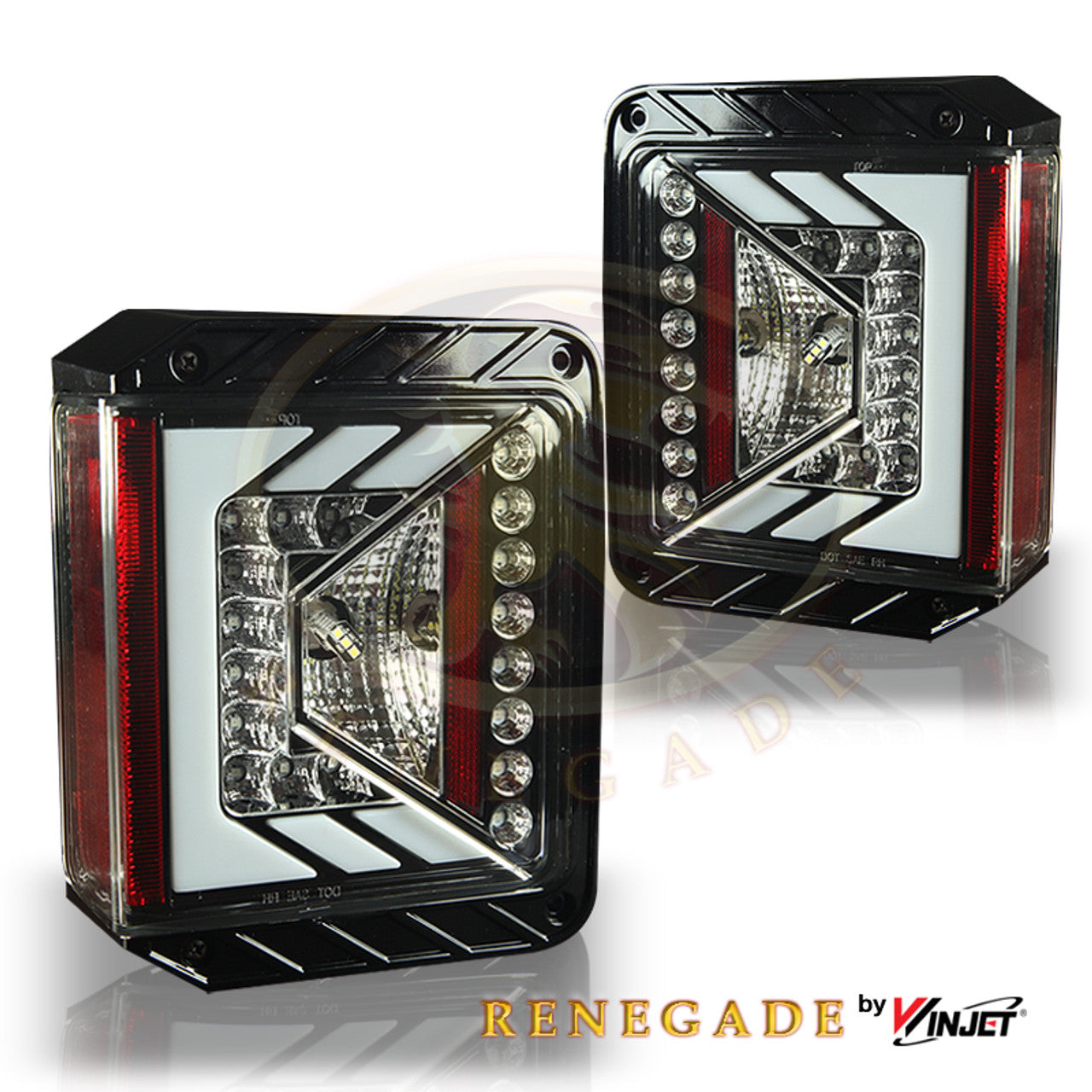 Renegade 2007-2018 Jeep Wrangler JK LED Tail Lights Glossy Black Clear CTRNG0490-GBC